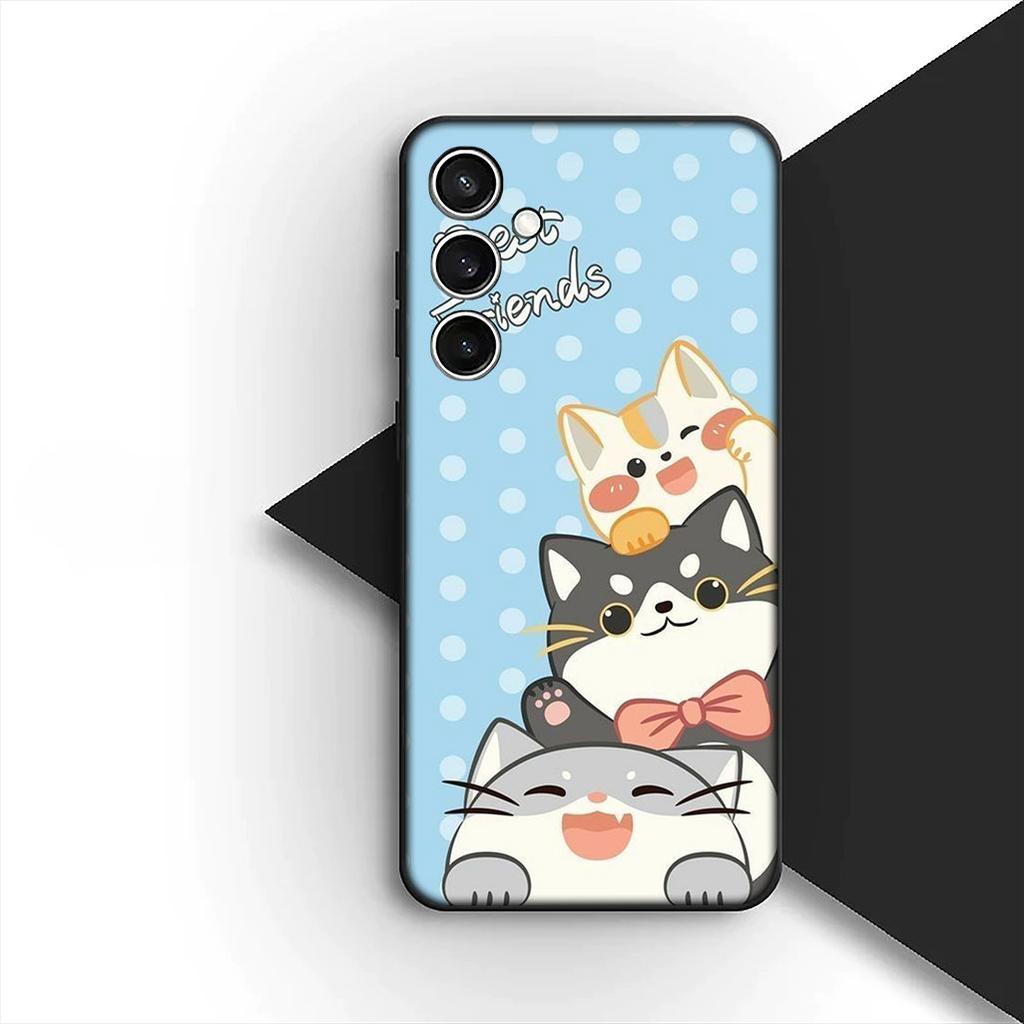 Soft Cover for Samsung Galaxy S20 S22 S21 FE Ultra Plus A07 A17 A15 A16 A25 A57 A37 Casing Phone Case Comics Cat Meow Lovely