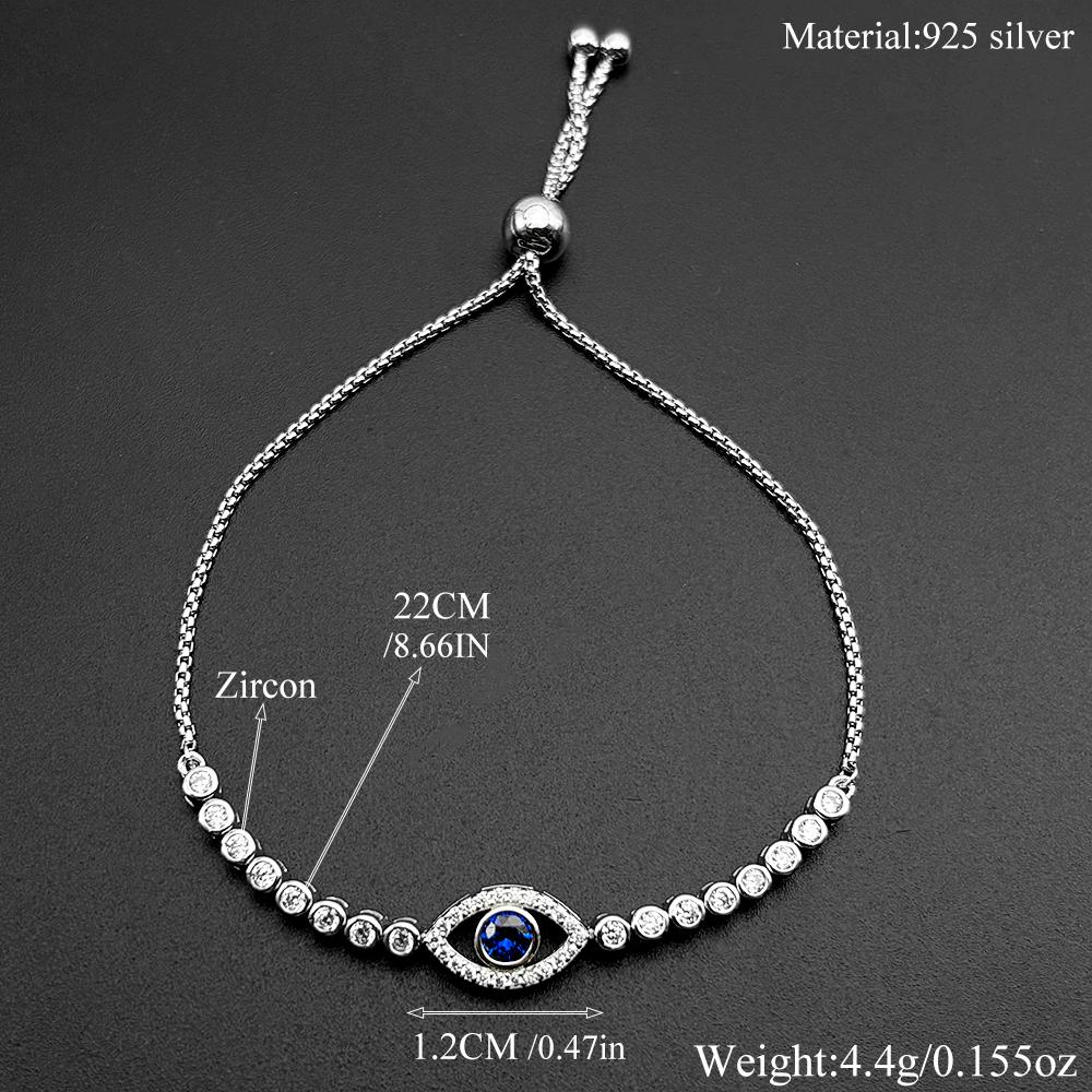 Turkish Lucky Eye Hand Chain For Women Men 925 Sterling Silver Adjustable Blue Eyes Luxury Female Fashion Bracelet Jewelry