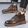 Мужские зимние кожаные ботинки Martin 2025 года: Теплые повседневные рабочие ботинки средней высоты в стиле ретро из натуральной кожи с бархатной подкладкой