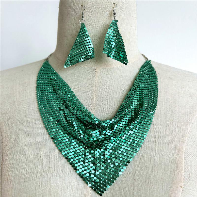 Европейский и американский шелковый шарф с пайетками и треугольным ожерельем в виде ключицы, комплект серег для женщин