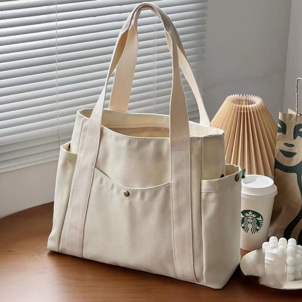 Large Capacity Tote Canvas Bag For School Work Commuting Student Outfit Carrying Bag Single Shoulder Book Shopping Tote Bag
