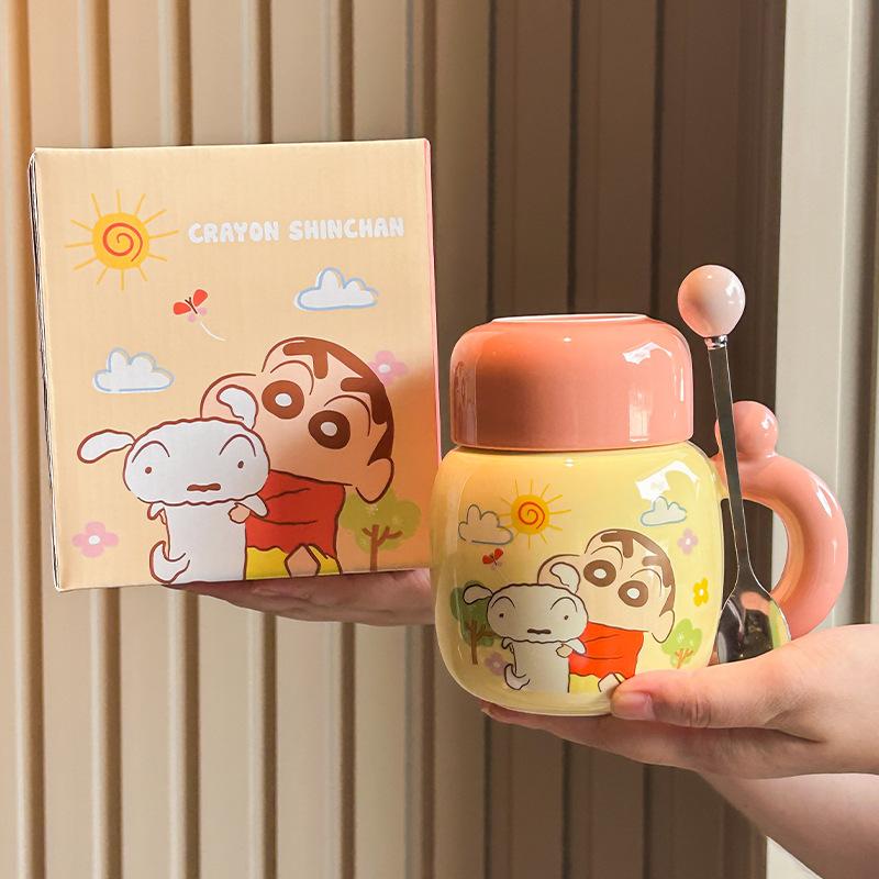 Crayon Xiaoxin Ceramic Kettle High-value mug with lid Cute large-capacity coffee water cup Birthday gift