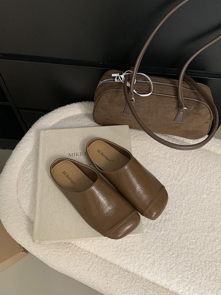 Mules Slippers Women Shoes Khaki Casual Slippers Flat Cover Toe Slides Platform Loafers Comfortable Versatile Footbed Sandals