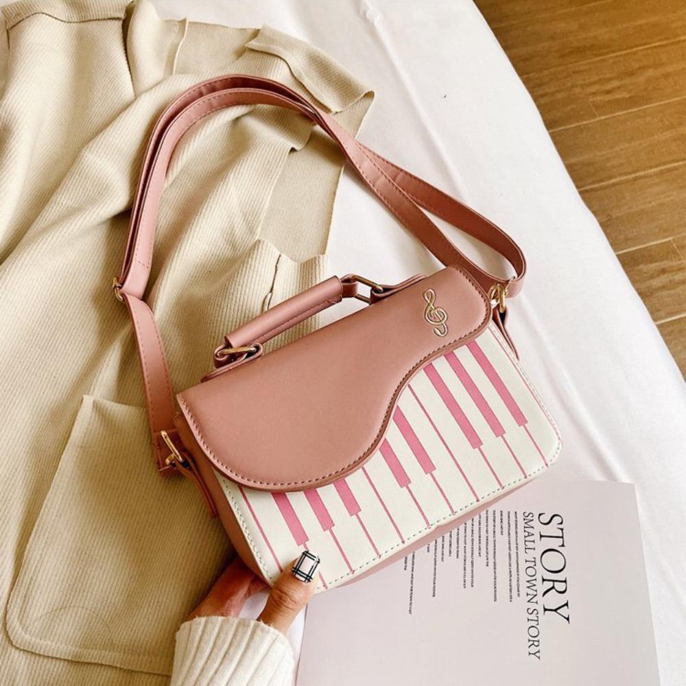 Vintage Mini Square Bag Crossbody PU Leather Bag Trendy Piano Pattern Shoulder Bag Unisex