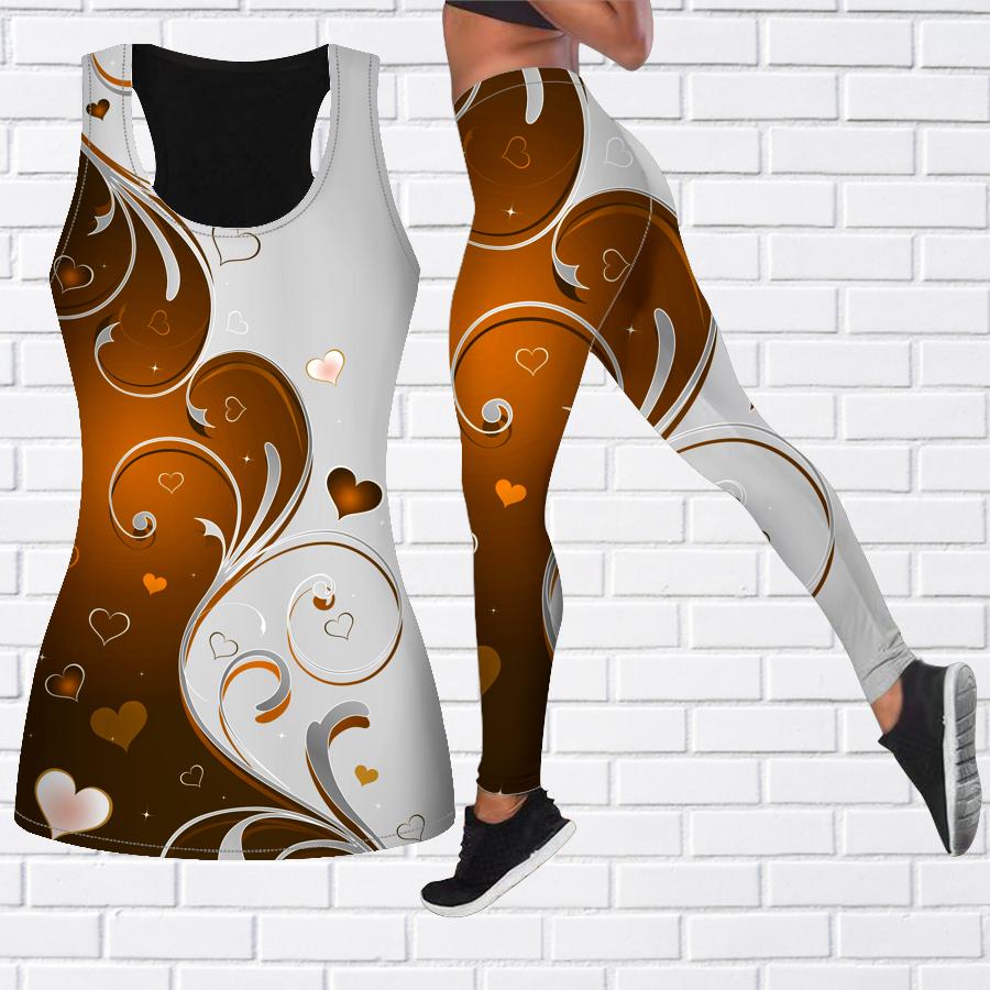 Наряд для йоги в форме сердца с цветочным принтом для женщин, модные леггинсы для тренировок, спортивные повседневные брюки для йоги для фитнеса и фитнеса