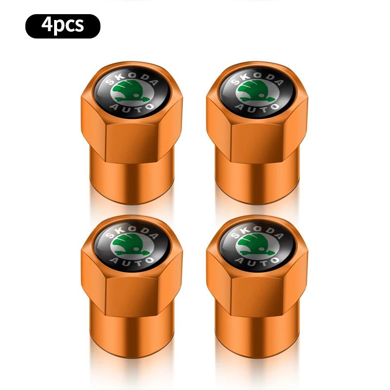 mhwql6 4Pcs Car Goods Dustproof Cap Car Tire Valve Stem Caps Bolt-In For Skoda A7 Fabia Kamiq Karoq Kodiaq Octavia Rapid Scala Superb