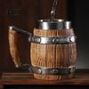 Beer Mug Large Capacity Wood Barrel Mug, 600ml Stainless Steel Liner Stein, Vintage Style Stein Rustic Tankard for Pub Home Bar Party Gift Heavy Duty