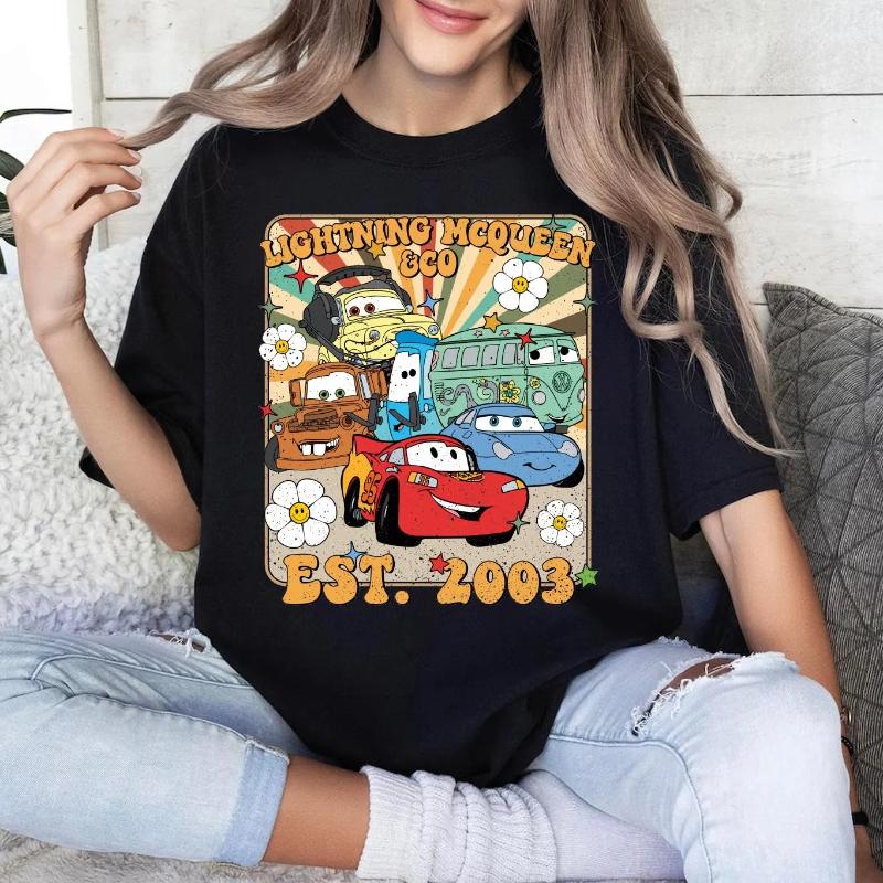 2026 New New Car Trendy Fashion Lightning McQueen Print Womens TShirt Easy Fashion Plus Size Short Sleeve