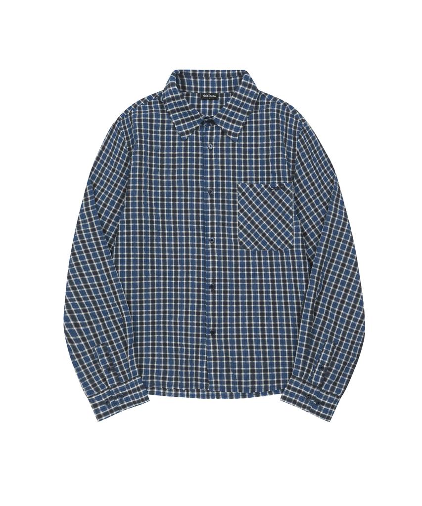ODDSTUDIO Vintage Detail Semi-Crop Check Shirt - Navy Blue