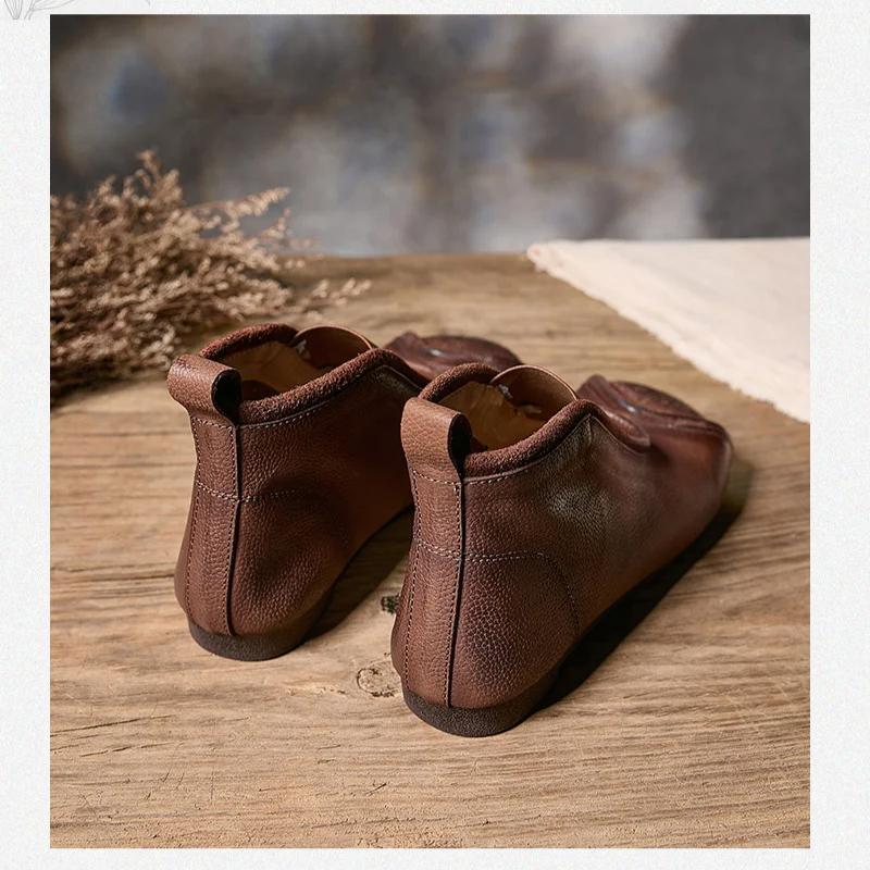 Johnature Винтажные ботильоны ручной работы из натуральной кожи на плоской подошве, с круглым носком, из мягкой коровьей кожи, женские слипоны