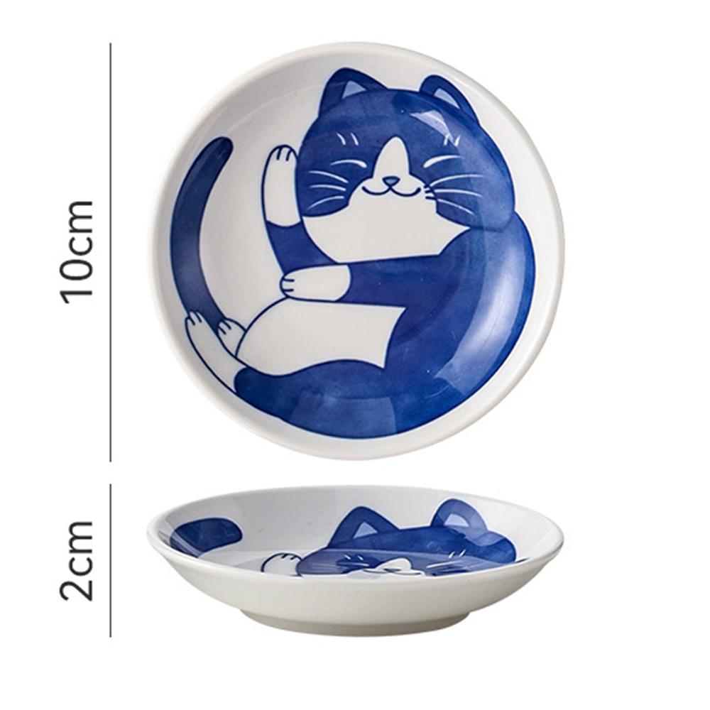 Милая кошачья тарелка для соевого соуса Керамические кошачьи миски Японские кошачьи тарелки Пиалы для соуса Тарелка для закусок Маленькие керамические блюдца Тарелки Тарелка для суши