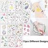 15 Sheets Children Cute Cartoon Unicorn Temporary Tattoo Stickers Baby Shower Kids Body Makeup Sticker Tattoos Mermaid SP-203