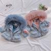 Childrens Jacket Girls Winter Denim Thickened Warm Hooded Hair Collar