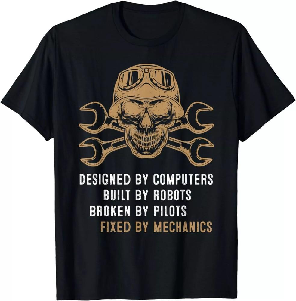 Fixed By Aircraft Mechanics Aviation Skull Vintage T-Shirt