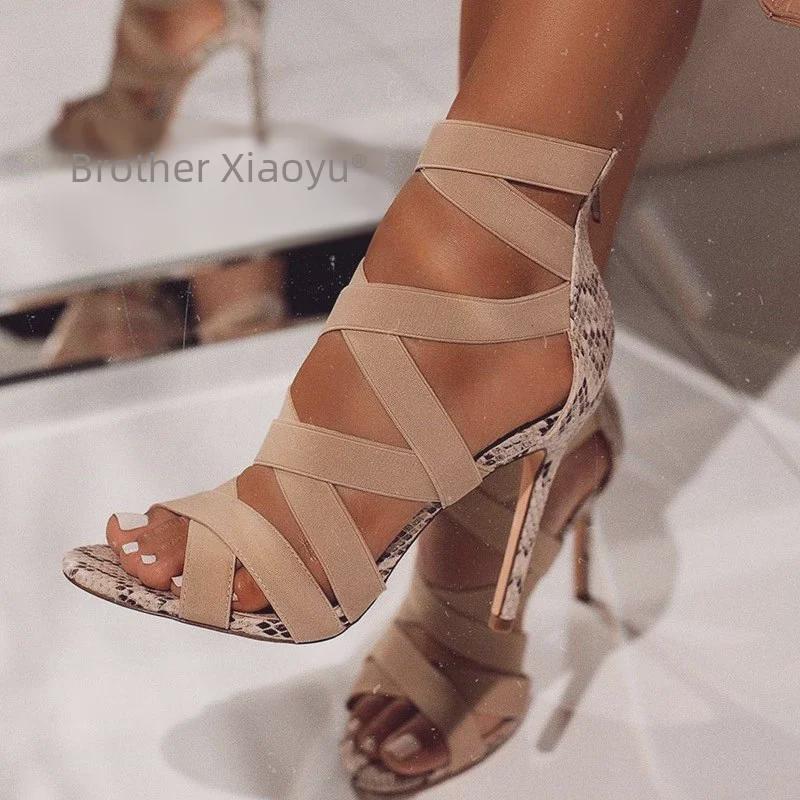 Women's European & American Fashion Stiletto Sandals with Pointed Toes, Peep Toe, Ankle Straps, and Roman Style