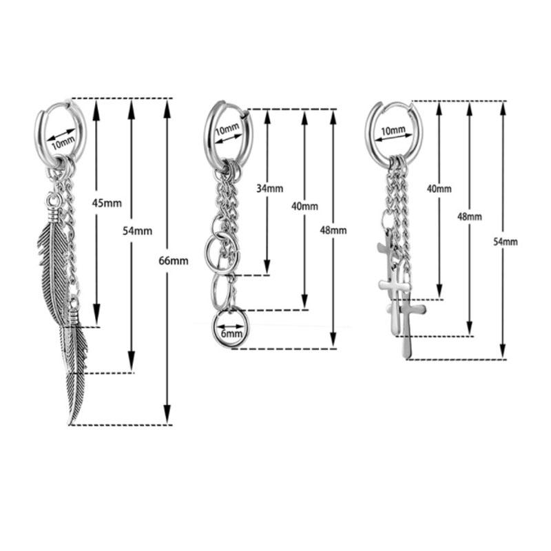 WKOUD 1 Pair Stainless Steel Earrings For Man/Women Feather Cross Pendant Long Tassel Unisex Hoop Punk Gothic Piercing Zircon