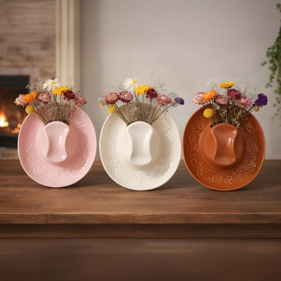 Смоляная ковбойская шляпа Настенный кашпо Ручная работа Настенная ваза Западный Бохо Настенное искусство Декор для ванной комнаты Гостиной Офиса Домашний декор