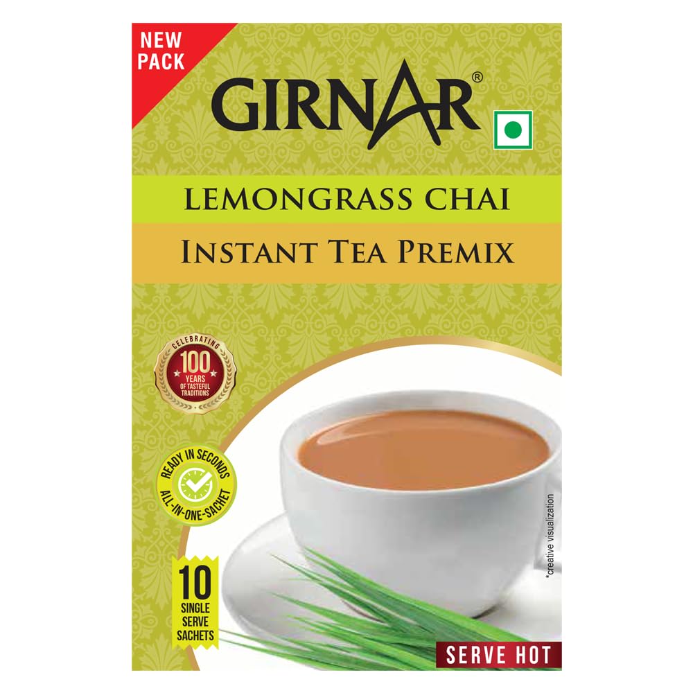 Girnar Instant Premix Чай Лемонграсс Чай 10 Пакетиков Вегетарианский Готовый к Употреблению Напиток