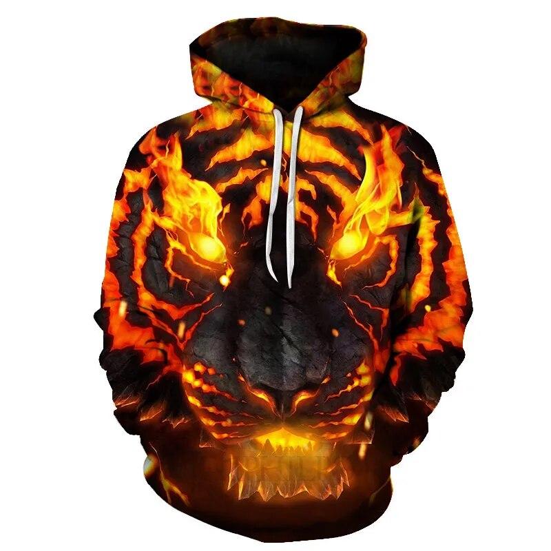 Мужская толстовка с капюшоном с 3D принтом Flame Tiger Lion, весна-осень, новый стиль, толстовки с героями мультфильмов, повседневный пуловер, Hoddies, пуловер для пары