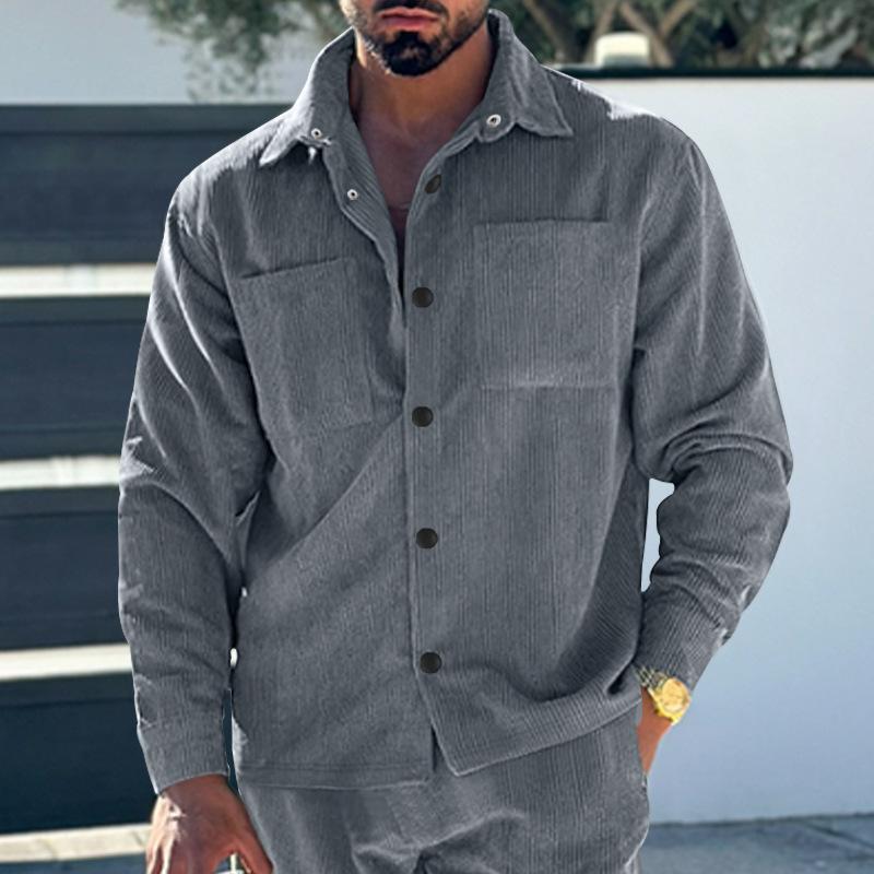 Горячая Распродажа Модная Повседневная Мужская Однотонная Рубашка С Длинным Рукавом Карманный Лацкан Мужской Кардиган