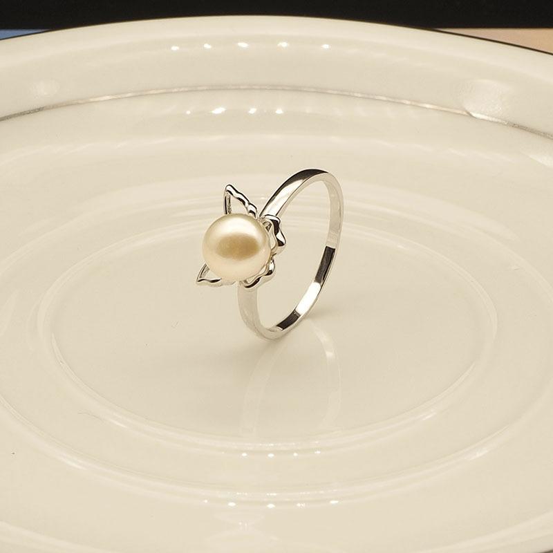 Кольцо в виде бабочки из стерлингового серебра 925 пробы с позолотой и жемчугом