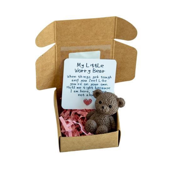 Little Bear In Box My Little Worry Bear Miniature Pocket Hug Bear with Positive Card Emotional Support Inspirational Gifts for Friends