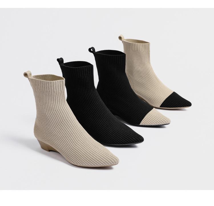 Женские весенние вязаные цветные заостренные ботинки с острым носком, повседневные, с покатым каблуком, эластичные, короткие, ботинки Martin, туфли для рыцарей, размеры 34-40