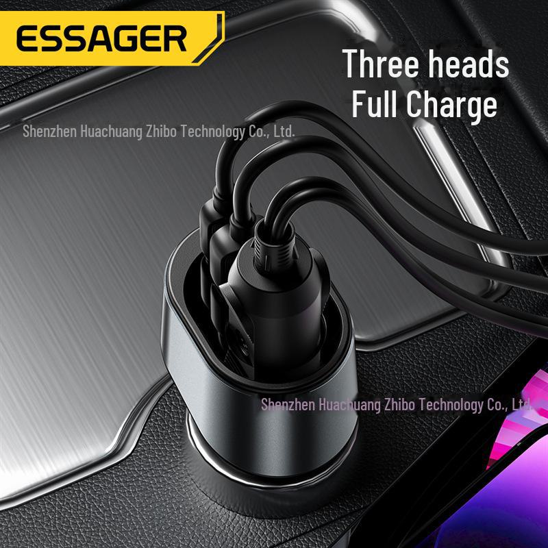 Автомобильное зарядное устройство ESSAGER серии Lingma 120 Вт с двумя портами: Зажигалка + Быстрая зарядка для мобильного телефона A+C.