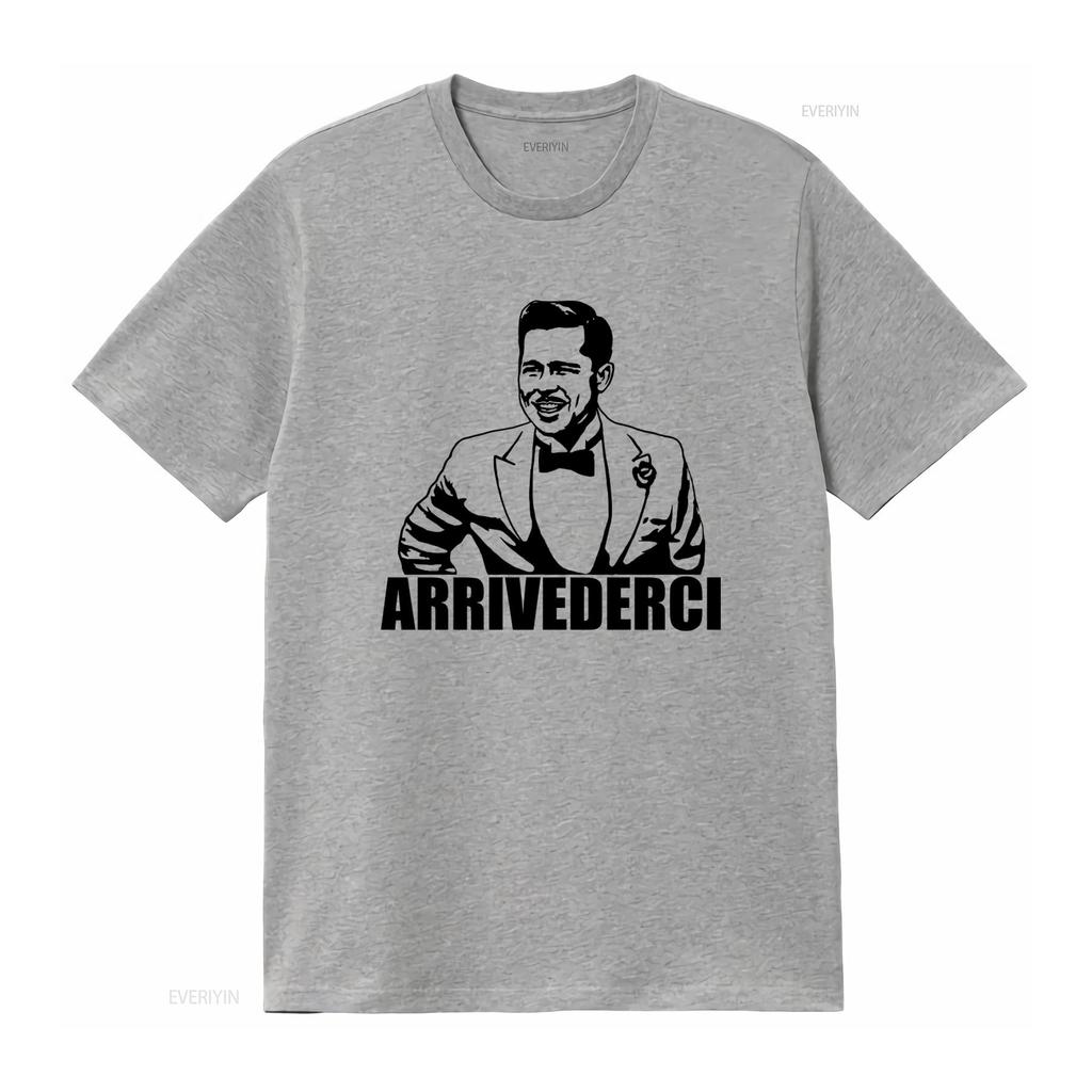 Stylish Arrivederci T Shirt for Men Classic Design with Elegant Suit Print vintage Washed fashion Casual Top For Everyday Wear