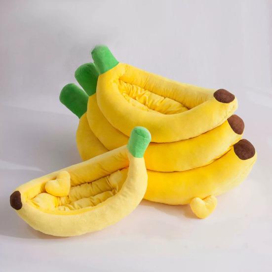 Banana Pet House with Removable Washable Cushion Soft Plush Cat Bed for All Seasons Semi-Enveloping Pet Bed for Cats