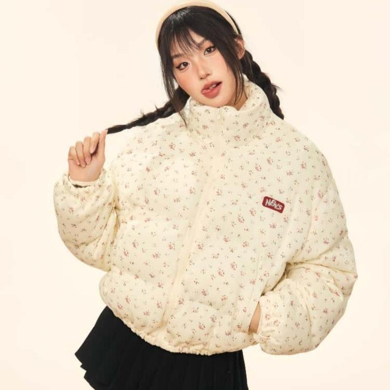 Женское новое зимнее хлопковое пальто с мелким цветочным принтом по всей поверхности, свободная и утепленная куртка