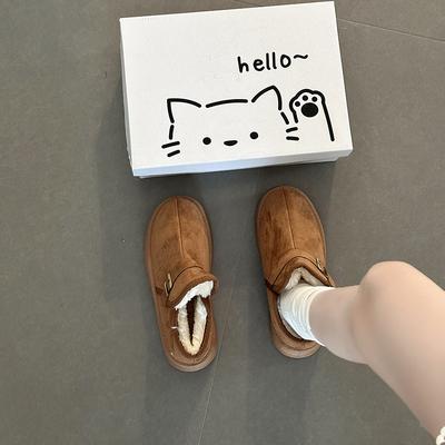 Модные ретро стиль пряжка ремня платформа зимние сапоги женские 2025 новая зима бархатные женские туфли носить теплые хлопковые туфли