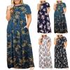 Плюс Размер Женщин Повседневный O-образный вырез Платье Лето Короткий рукав Принт Свободный карман Длинное платье