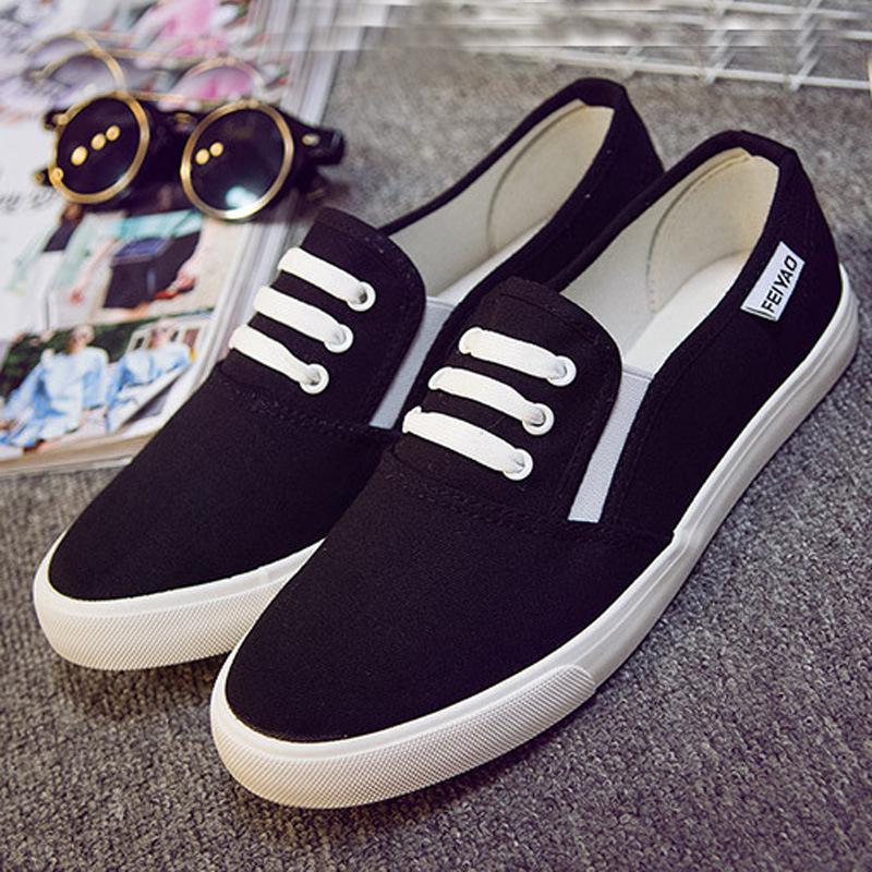 Fashion New All Black Slip-on Women's Casual Shoes Women's Canvas Shoes Loafers Shoes Work Shoes Sneakers Women