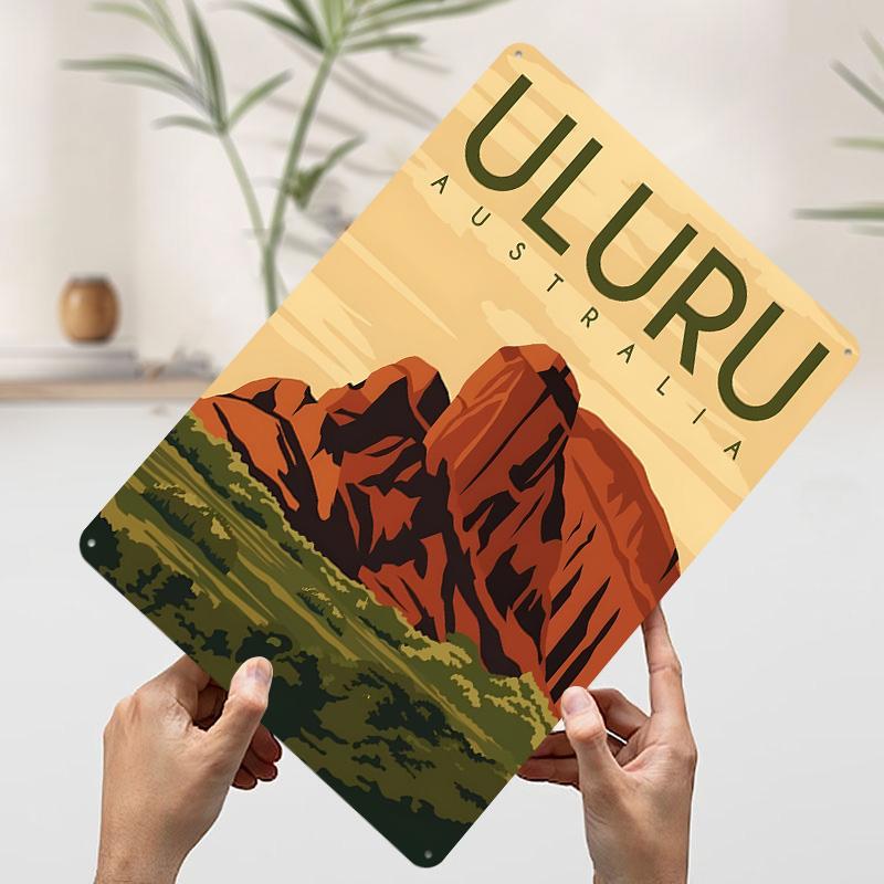 Uluru Australia Travel Metal Poster Customized Wall Art Retro Vintage Tinplate Signs for Mancave Decoration Room House Decor
