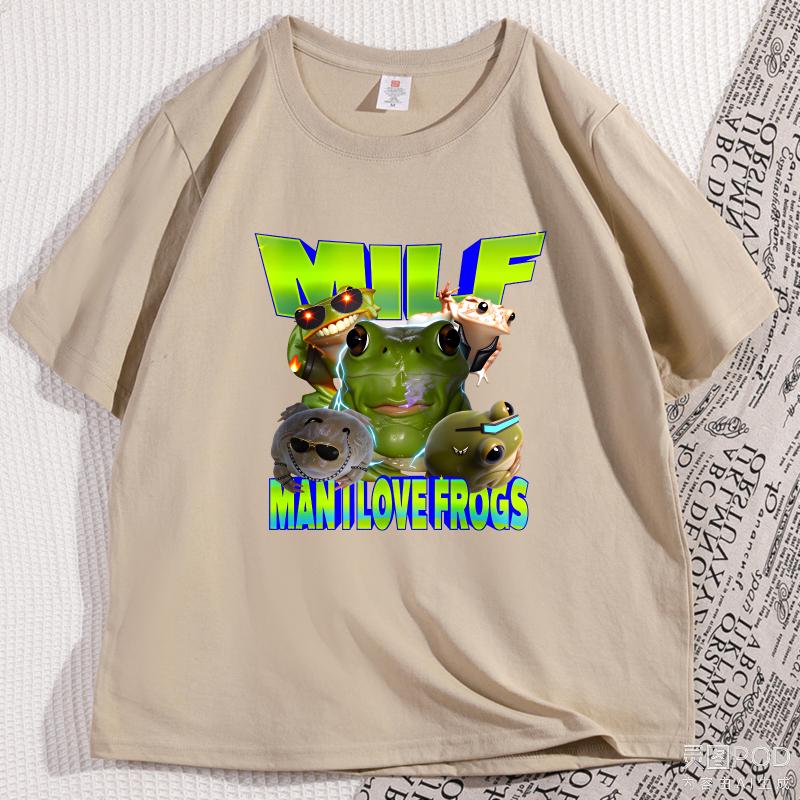 MILF Мужская футболка Я Люблю Лягушек Смешная Футболка с Мемом про Лягушку Ретро Графическая Футболка Подарок Любителю Лягушек Y2K Свободная Короткий Рукав Мужская Одежда