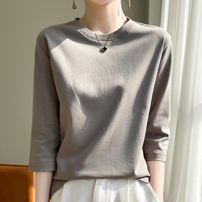 Весна-лето женская футболка с круглым вырезом из шелковистого хлопка с коротким рукавом, женственная хлопковая рубашка с укороченным рукавом