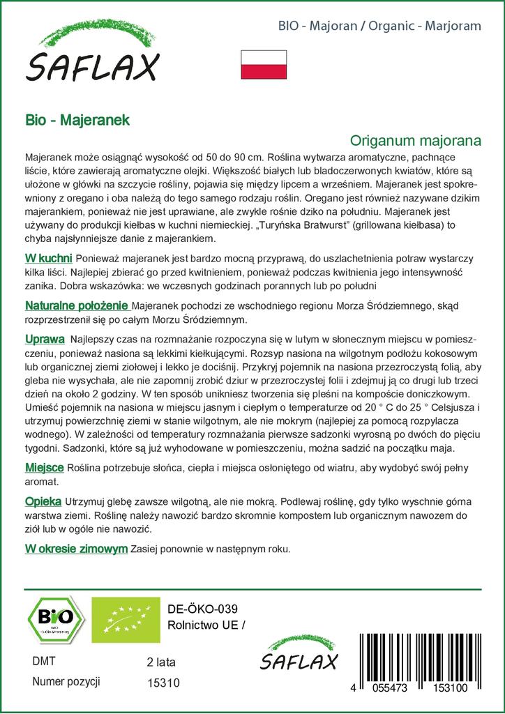 SAFLAX Garden in the Bag - Органический - Майоран - 700 семян - С субстратом в удобном стоячем пакете - Origanum majorana