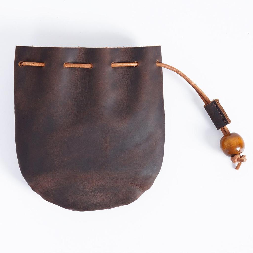 Vintage Leather Cowhide Drawstring Coin Purse - Small Clutch Wallet