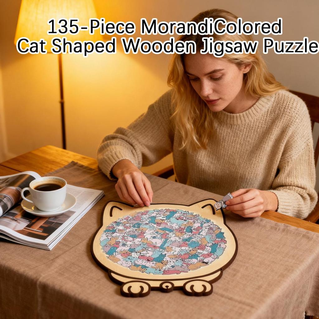 Wooden Jigsaw Puzzle for Adults & Kids - 135 Piece Challenging Cat Puzzle, Perfect Home Decor & Gift for Cat Lovers, Family