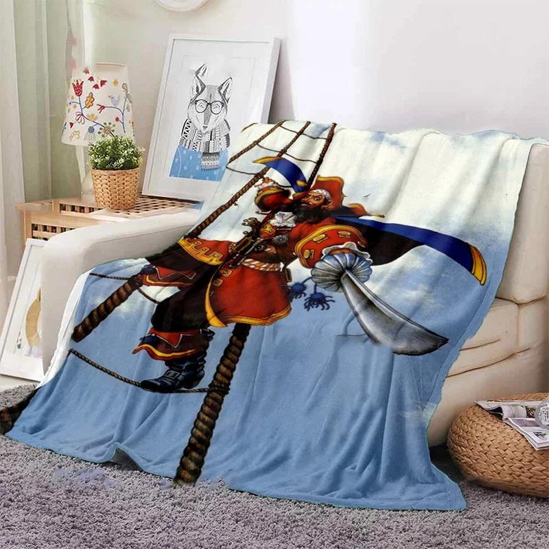 Classic Rum Pattern Decorative Blanket Captain Morgan Flannel Thin Blanket Portable Home Travel Office Blanket