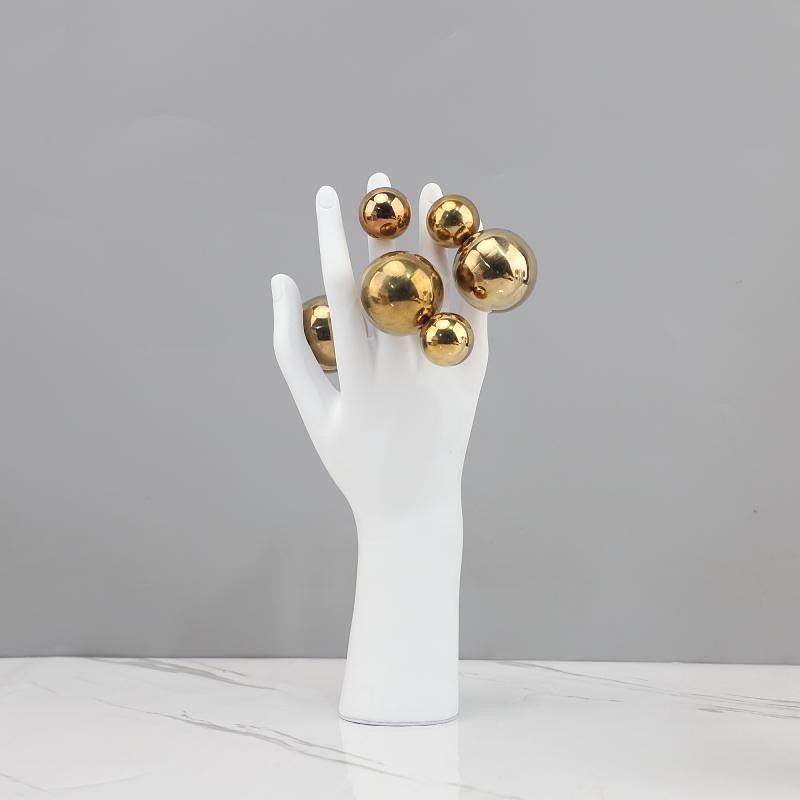 Creative Abstract Figures Sculpture Room Aesthetics Decor Golden Ball Decorative Character Hand Palm Crafts Desk Decoration