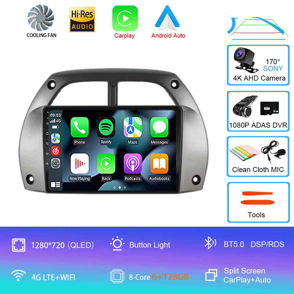 Car Radio Android 14 Wireless Carplay Auto for Toyota RAV4 2001 - 2006 Navigation GPS Multimedia Player Stereo Video wifi+4G BT