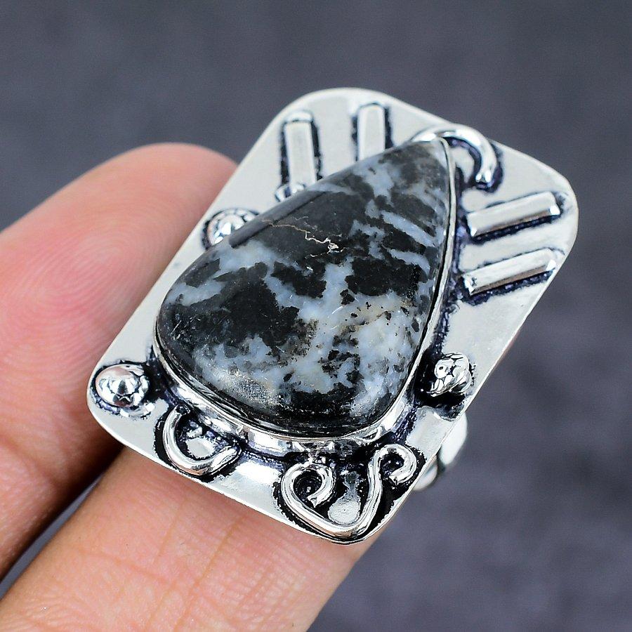 Кольцо из натурального драгоценного камня зебровая яшма из стерлингового серебра 925 пробы, размер 8 h5G37