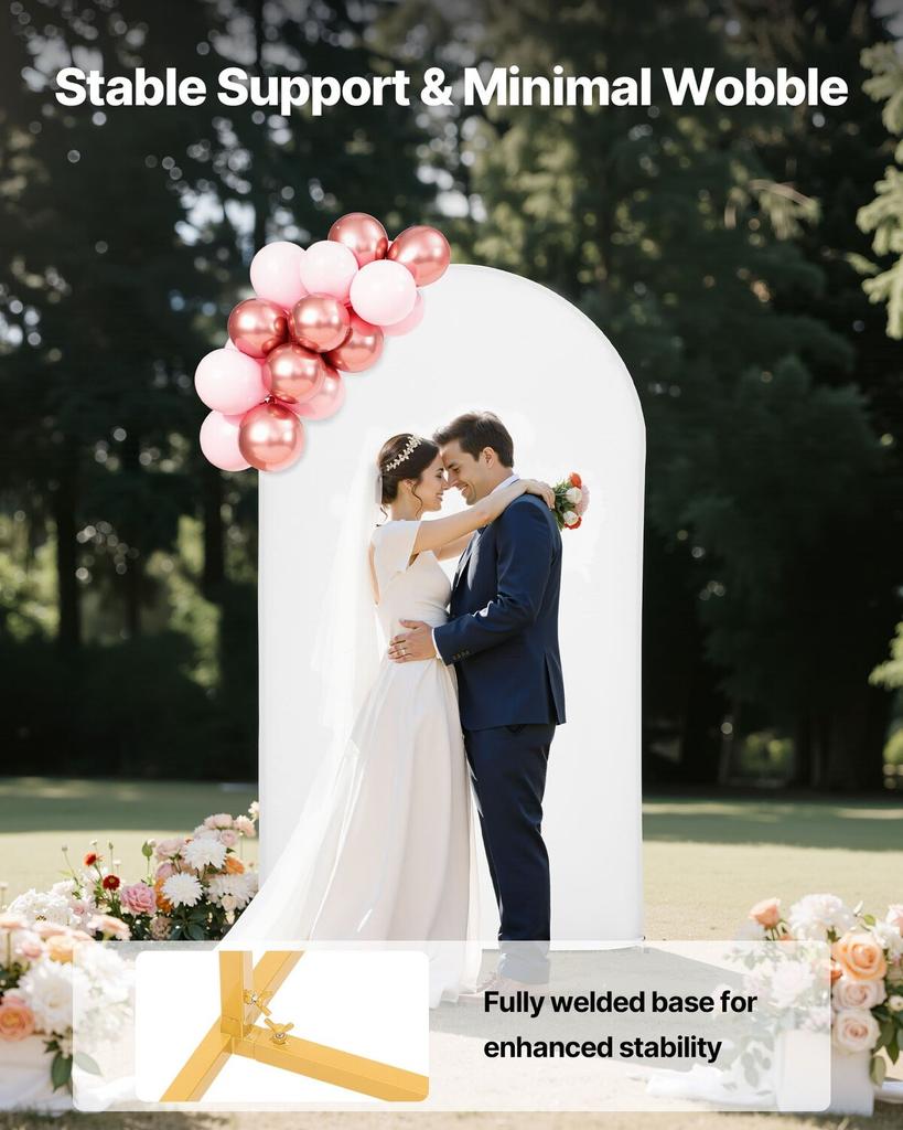 Arch Backdrop Stand, 2.2 x 1.2 m, Stable Structure, Easy Assembly, 1 Piece Gold Metal Arch Backdrop Stand with Cover for Wedding, Birthday Party,