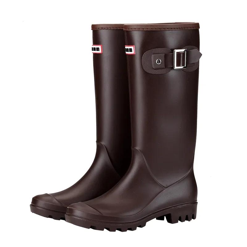 2025 Hot Fashion Rainboots Women Knee-high Water Boots Buckle Long Tube High-grade Waterproof Shoes Womens Rubber PVC Rain Boots