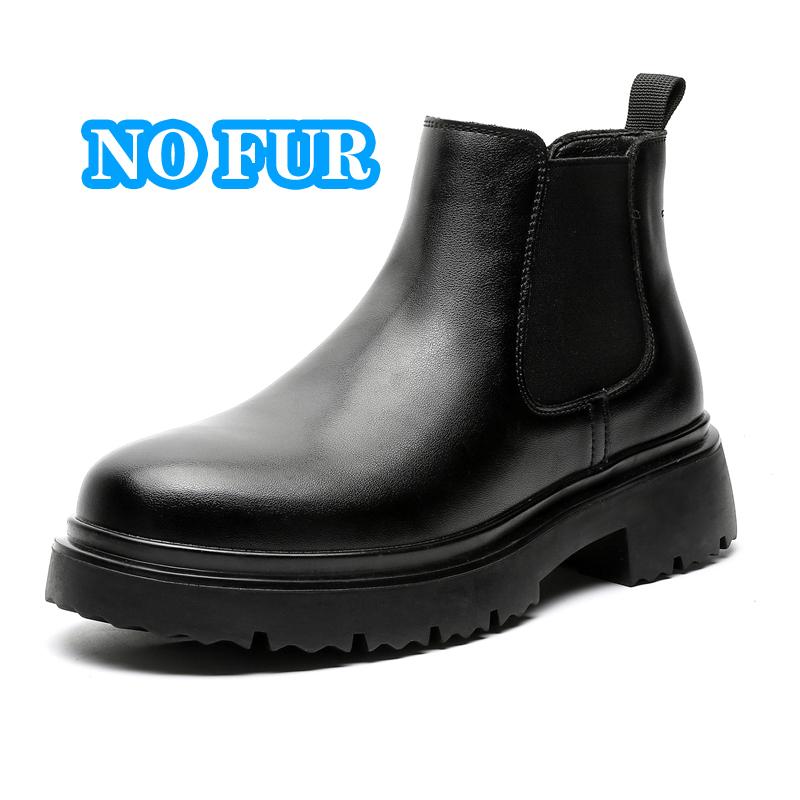 Ботинки челси из натуральной кожи, классические мужские ботинки в стиле ретро с острым носком, теплые зимние ботинки с плюшевым мехом, зимние ботинки на платформе без застежек
