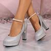 High Heels Summer New Round Head Shallow Mouth Sequin Waterproof Platform Anti-slip Wear-resistant Thick Heel Shoes