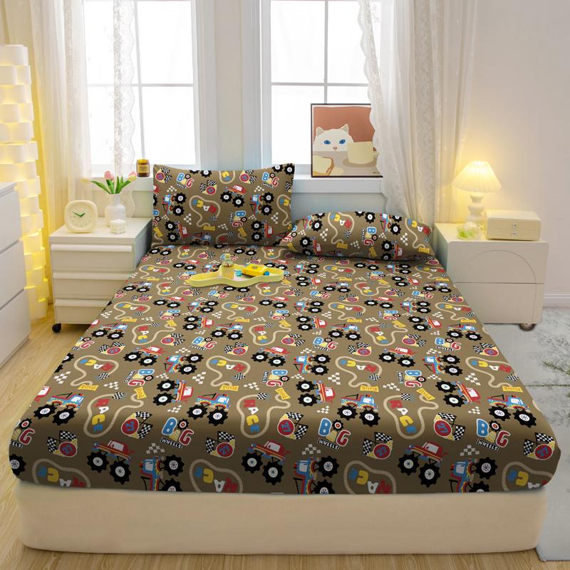 Cartoon 1 Fun Game Printed Matte Fitted Sheet, Bedroom Printed Bed Cover, Bedding Excluding Pillowcases