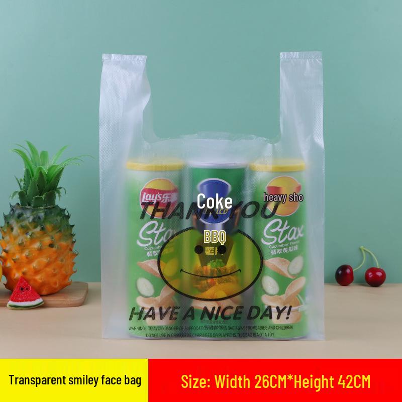 Thickened Transparent Smiley Face Plastic Takeout Bag - Convenient Commercial Packaging Handbag